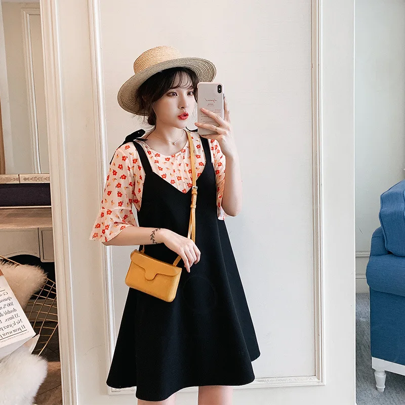 

2019 Summer New Style Large Size Dress Large GIRL'S Western Style Floral-Print T-shirt Suspender Skirt by Age Two-Piece Set