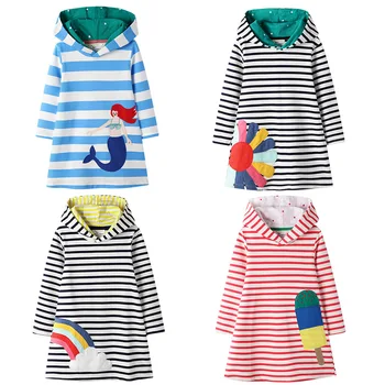 

New fall desing cotton hooded kids dress boutique girl dress winter fall dress