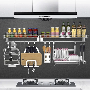 

Estante de almacenamiento de cocina de acero inoxidable soporte de pared de unas gratis botellas de condimento estante