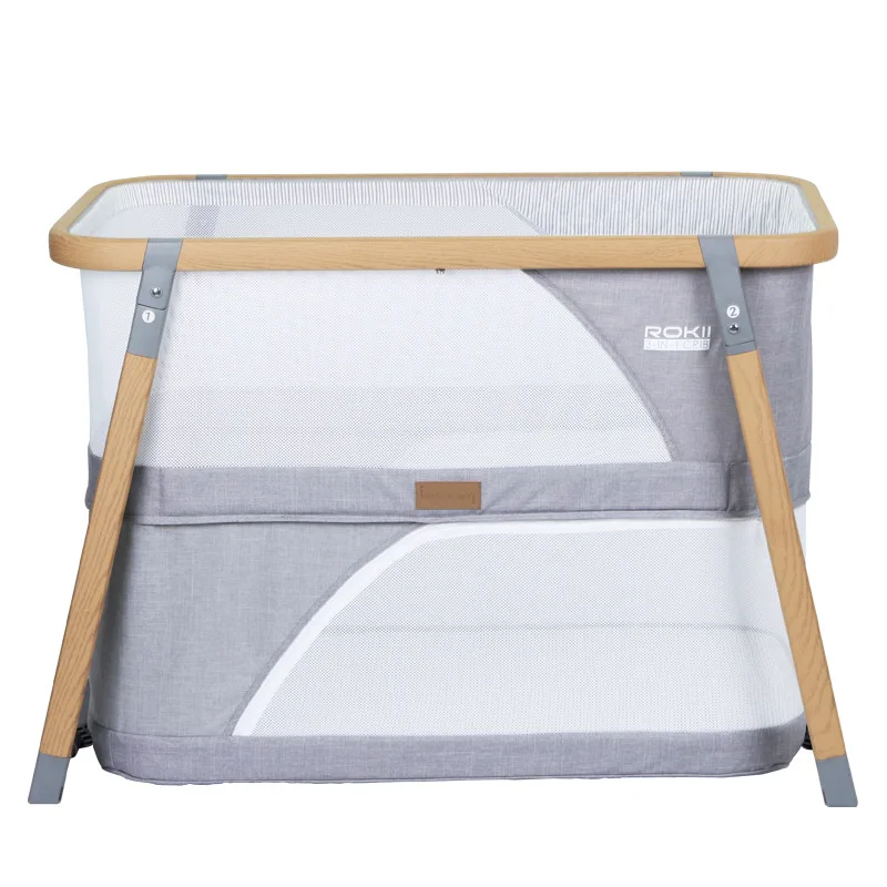 gray 3 в 1 Американский Kinderwagon портативная складная кроватка многофункциональная для новорожденных BB кровать игровая кровать детская кровать с игрушками подарки москитная сетка - Цвет: gray