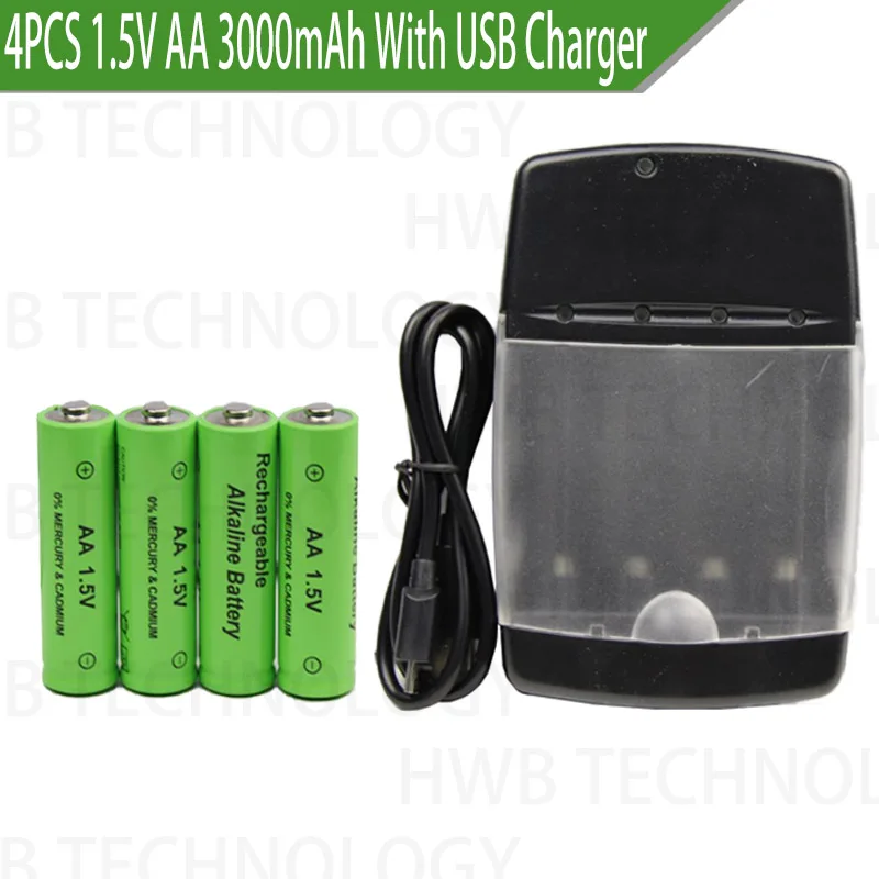 4pcs/lot New Brand Alkaline Rechargeable Battery 1.5v Aa 3000mah + 1pcs