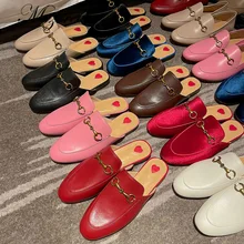 Designer Women’s Mules Shoes Real Leather Slides Casual Slip on Outside Slippers Luxury Brand Designer Flats mules femme luxe
