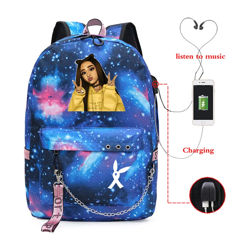 Mochila Feminina Ariana большая сумка-рюкзак Galaxy School Bookags для подростков девочек мальчиков женский рюкзак Usb зарядка дорожная сумка для ноутбука