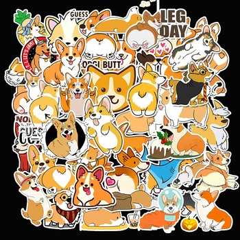 

50pcs Anime Cute Animals Corgi Dog Sticker Cosplay Prop PVC Waterproof DIY skateboard Cartoon Car Permanent Sticker