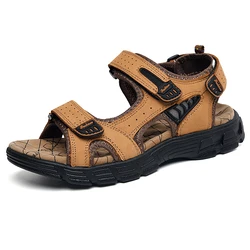 Brand Classic Genuine Leather Men's Outdoor Casual Sandals - Lightweight Summer Fashion Footwear - 8 (Yellow)