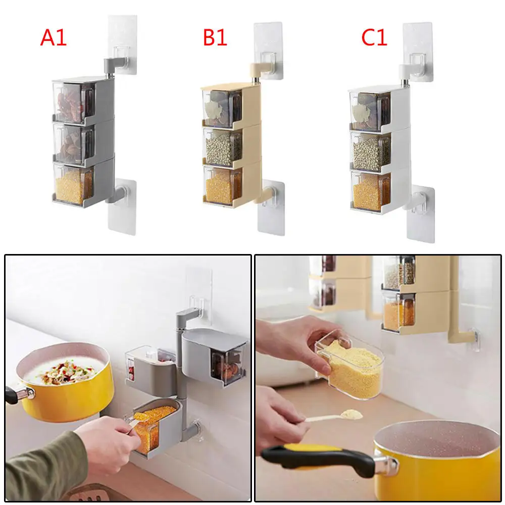 3 слоя вращающийся стеллаж для специй настенное крепление коробка для хранения приправ кухонный Органайзер контейнер для хранения приправ