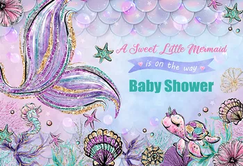 

Mermaid Backdrop for Photography Happy Birthday Theme baby shower Background for Photo Booth Studio Party Decoration Banner Prop