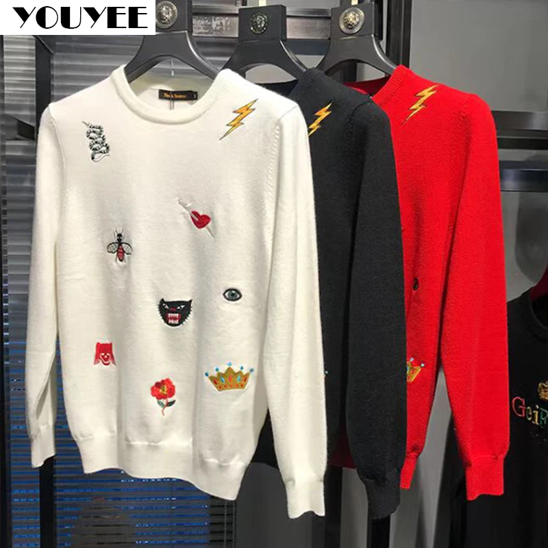 Men's Causal Christmas Pullover  Embroidery Printed Knitted Jumper Trend Sweaters Slim Fit High-Quality Winter New Male Clothes 6