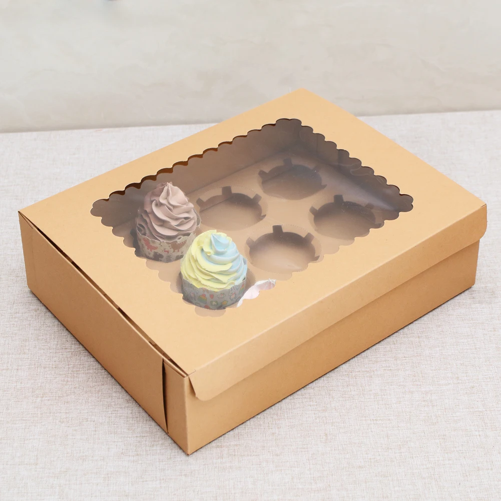 10Pcs Kraft Paper Cupcake Packing Box with Window Cardboard Cake Muffin Cookies Candy Box Wedding Party Birthday Favors 4 Sizes