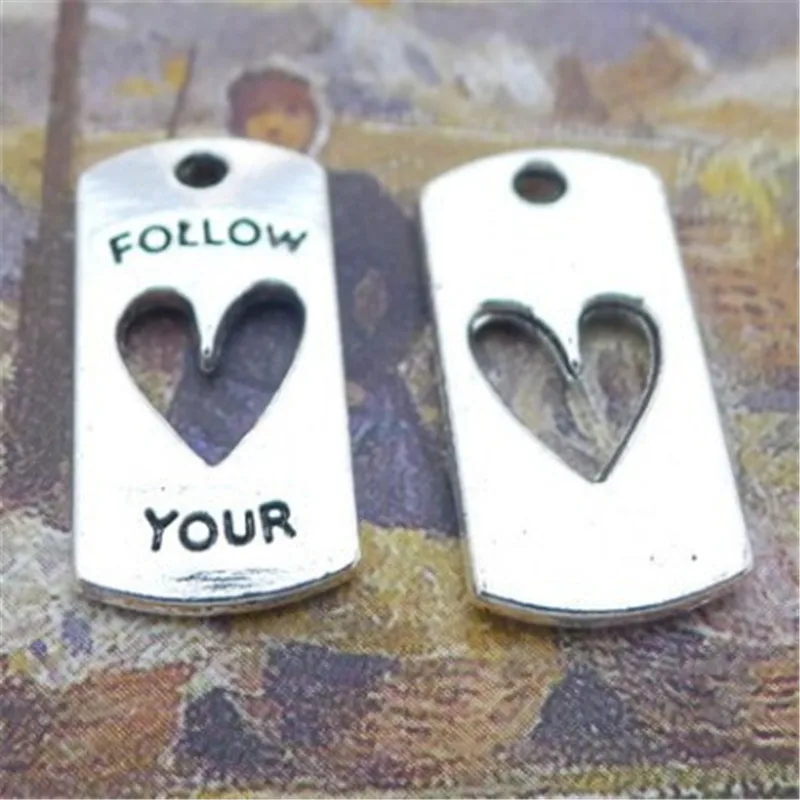 

100Pcs/lot Antique Silver Follow Your heart Charms 20*10MM Hollow Charms Jewelry Crafts