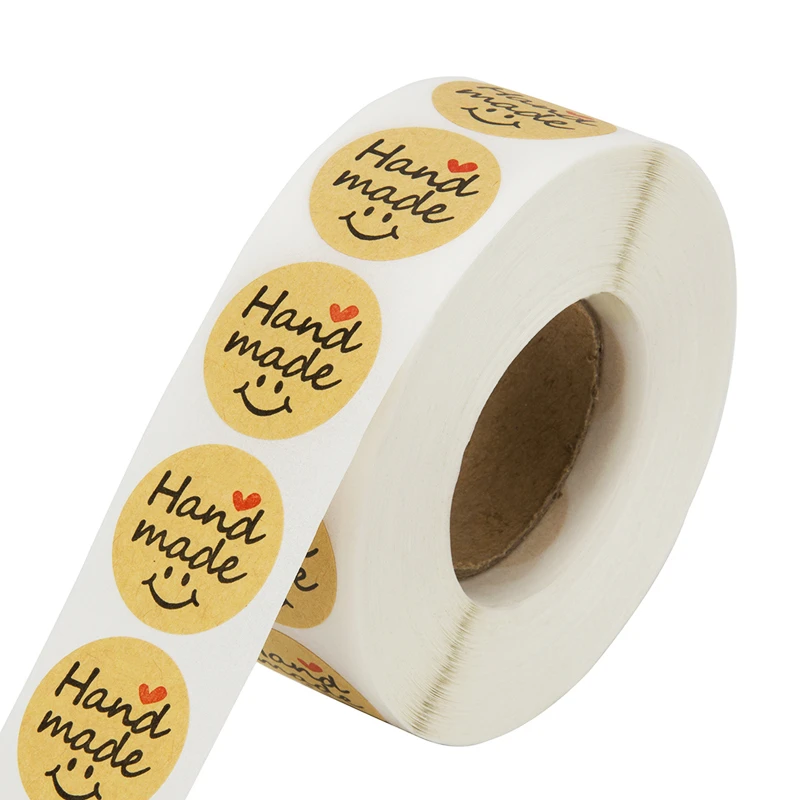 

500 Pcs Round Brown Kraft Labels Adhesive Stickers 1 Inch DIY Hand Made Handmade with Love Label Wedding Decoration Stickers
