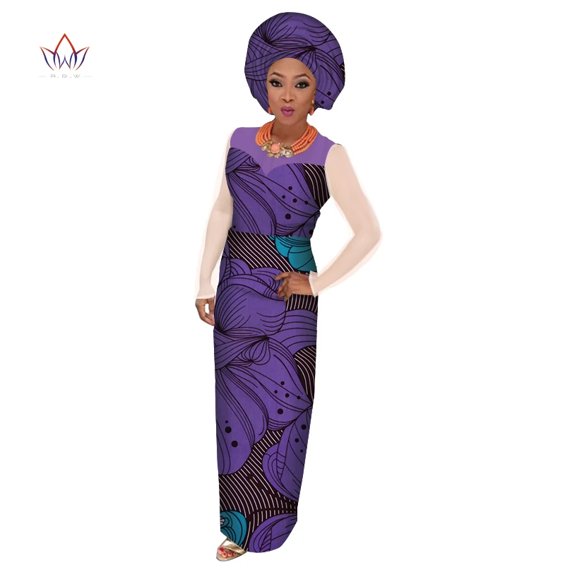 2019 африканские платья для женщин плюс размер африканская Дашики o-образным вырезом с длинным рукавом Анкара Африканский принт одежда 4xl WY3594