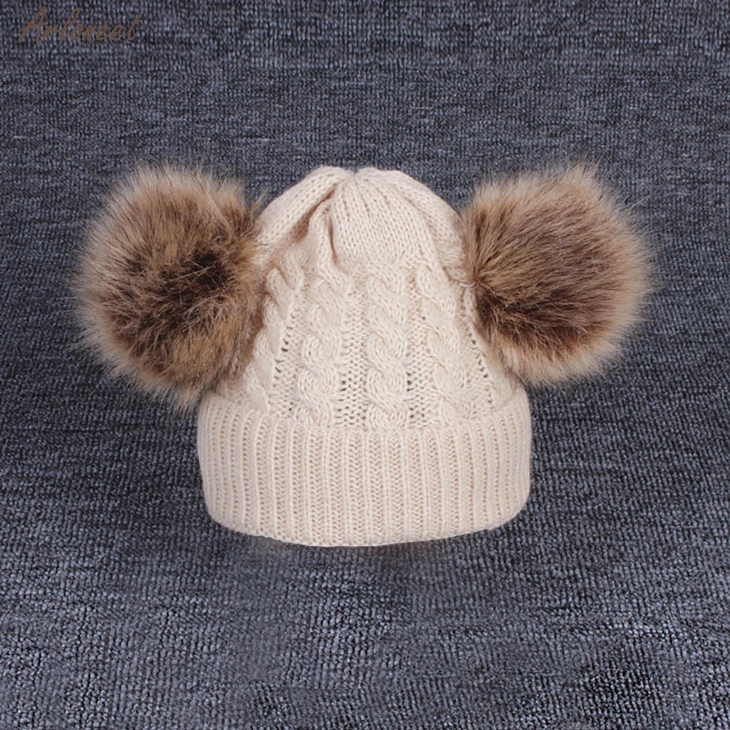 

Childrens Baby Winter Hat Knitting Warm Wool Hemming Hat Keep Warm Winter Hiarball Fur Ball For Girl Cap Set 2019 Hot Sale