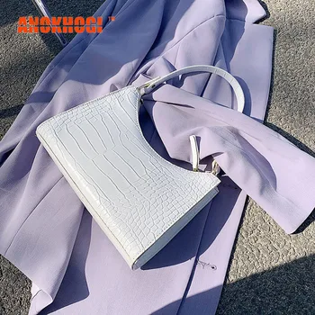 

Women New Arrival Fashion All-match One Shoulder Bag Zipper Crocodile Pattern PU Quality Pure Color Handbag MB728