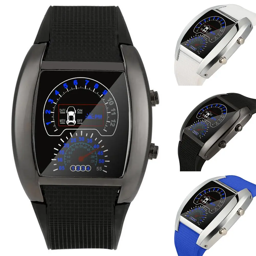 3 Colors Casual Watch Men LED Aviation Pilot Speedometer Sports Meter Dial Digital Wrist Christmas Gift Relógio de homem | Наручные часы