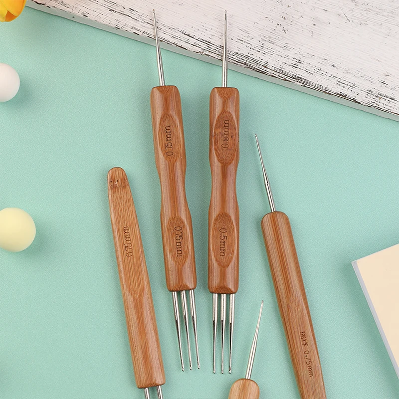 Crochet Hooks Dreadlock Crochet Bamboo Handle Hook 0.5Mm 0.75Mm 1-Hook 2-Hooks 3-Hooks Needle Dreads Lock Needle