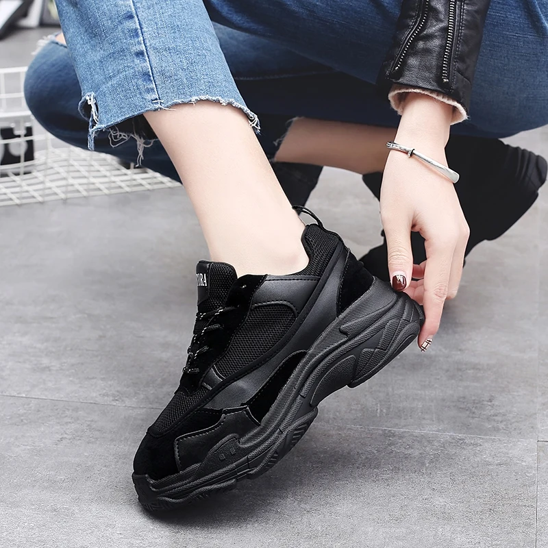 

ONLYMONKEY Women Sneakers Low Top Leather Breathable Thick Bottom 2colors Size35-39 Zapatos Mujer Women's Vulcanize Shoes