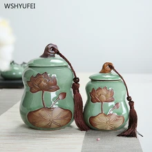 1 шт. Лотос с крышкой керамический дом Ganoderma lucidum чай кофе в зернах печенье конфеты закупориваемая банка таблетки порошок керамическая емкость бак