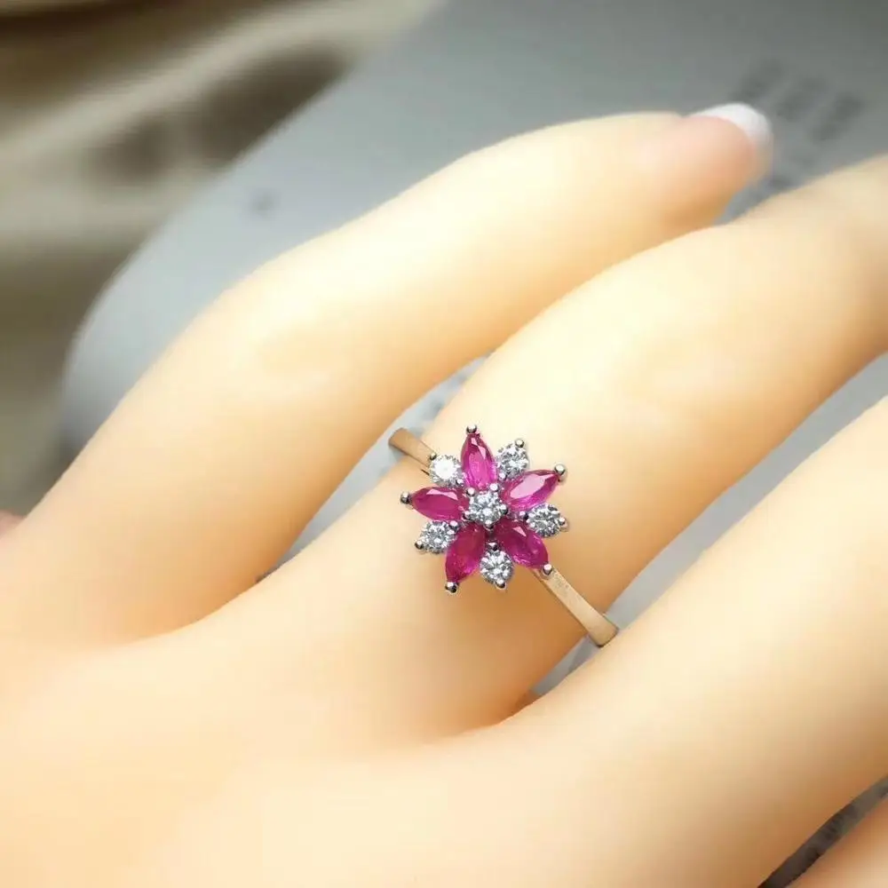 Natural Pink Ruby Gemstone & Pave Diamond Solid 925 Silver Ring Love Gift Her 