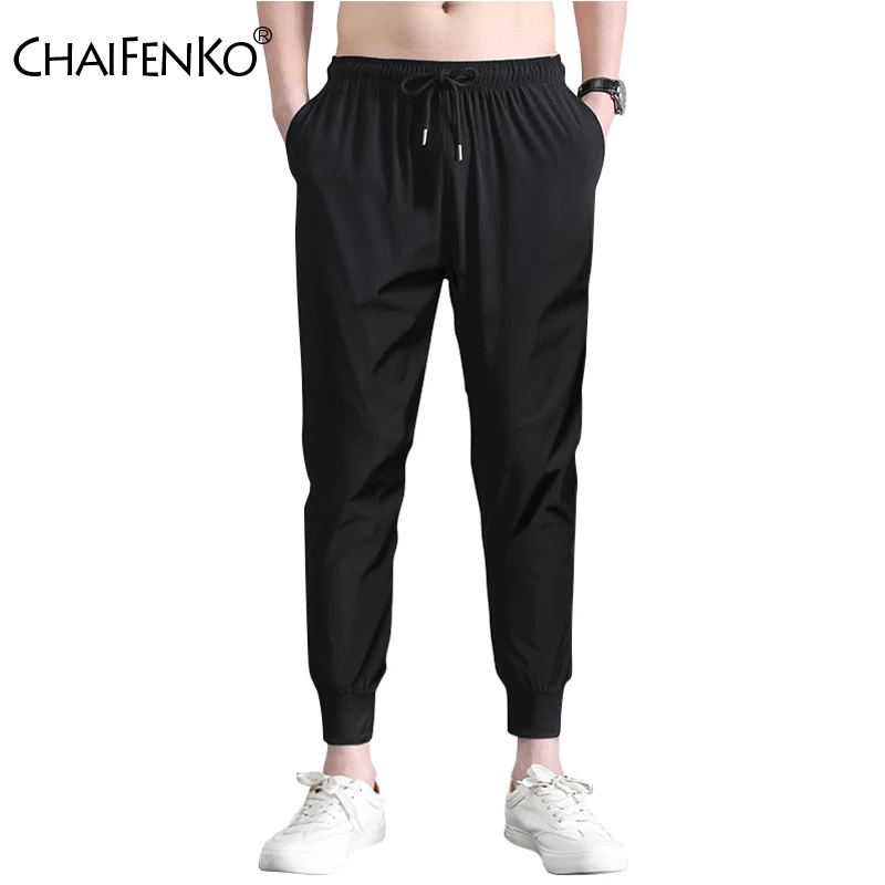 

CHAIFENKO 2020 Hot Summer New Men's Ice Silk Casual Pants Loose Beam Feet Nine Points Pants Men Korean Fashion Sports Trousers