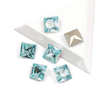 

Top Quality Crystal Aquamarine Color Princess Square Shape Non Hotfix Rhinestone Super Bright Glass Strass Nail Art Decorations