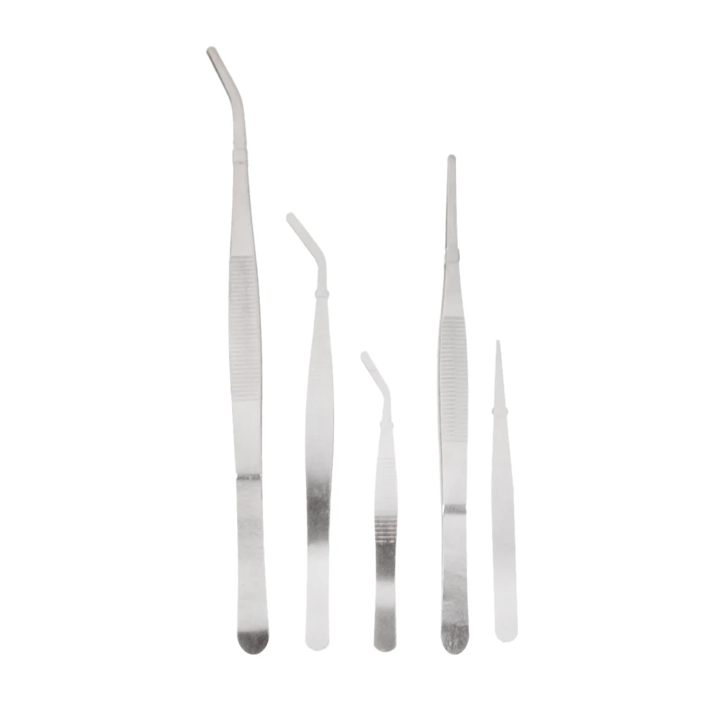 5pcs Stainless Steel Tweezers Set Bonsai Gardening Tools for Succulent Transplanting Miniature Fairy Garden Planting