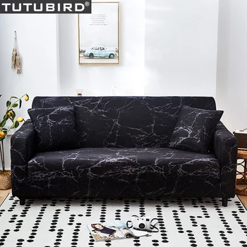 

Flexible Spandex Sofa Cover black marble print European style Stretch Tight Couch Case in living room