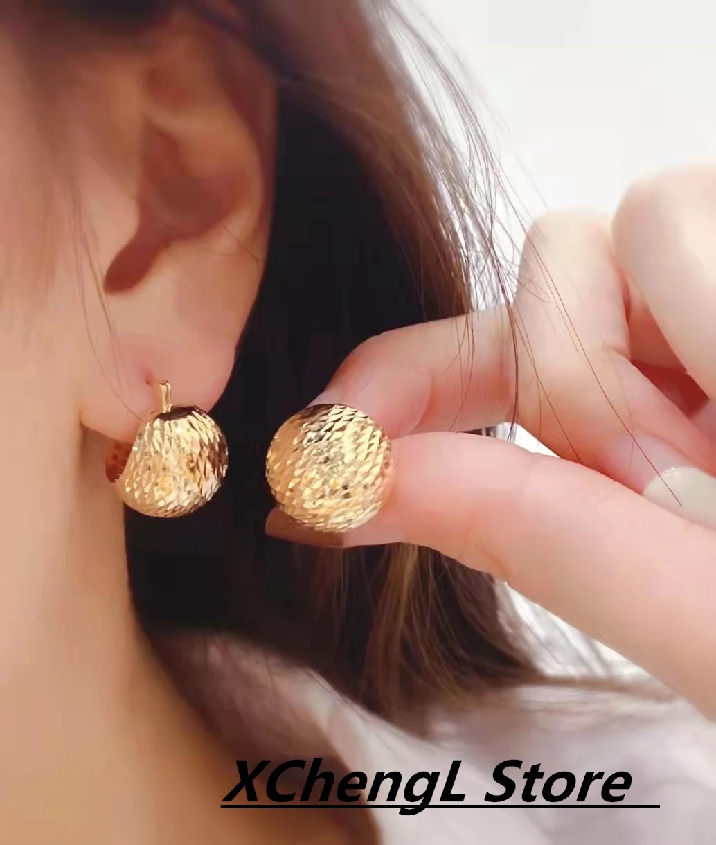 fashion real gold 18k/au750 Italian craft pine cone style earring jewelry for lady&party&gift&all season&wedding