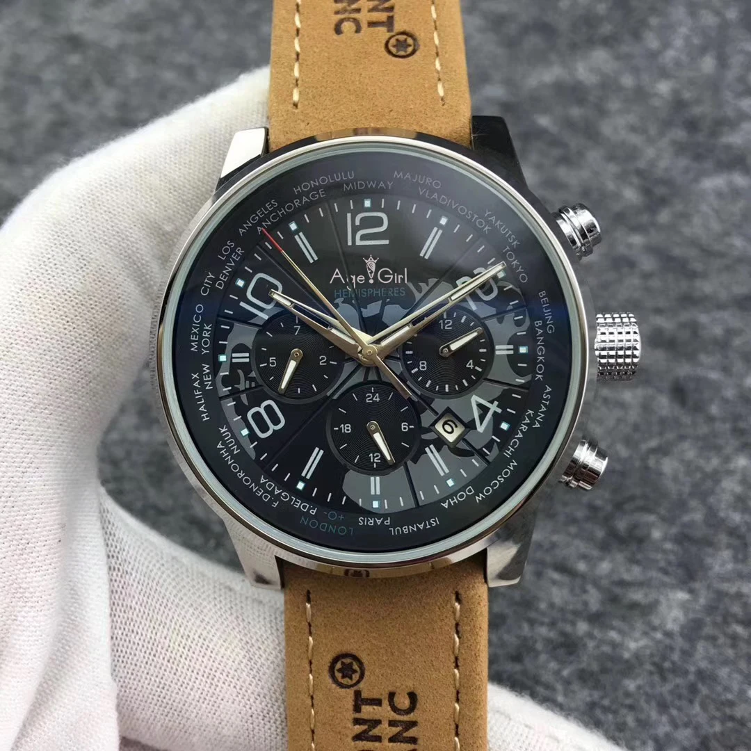 

Famous Brand Men Automatic Mechanical Watches Stainless Steel Brown Leather Luminous Calendar Sapphire World Map Limited AAA+