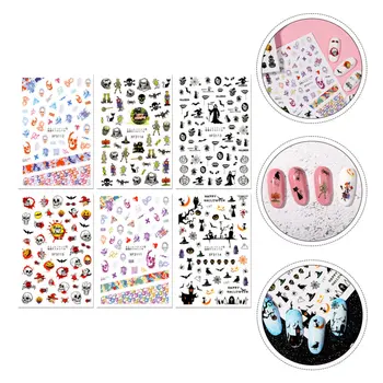 

6Pcs Nail Sticker Skull Cosplay Pumpkin Bats Costume Manicure Decals Nail Decals Body Decal Face Sticker Manicure Sticker for Ki