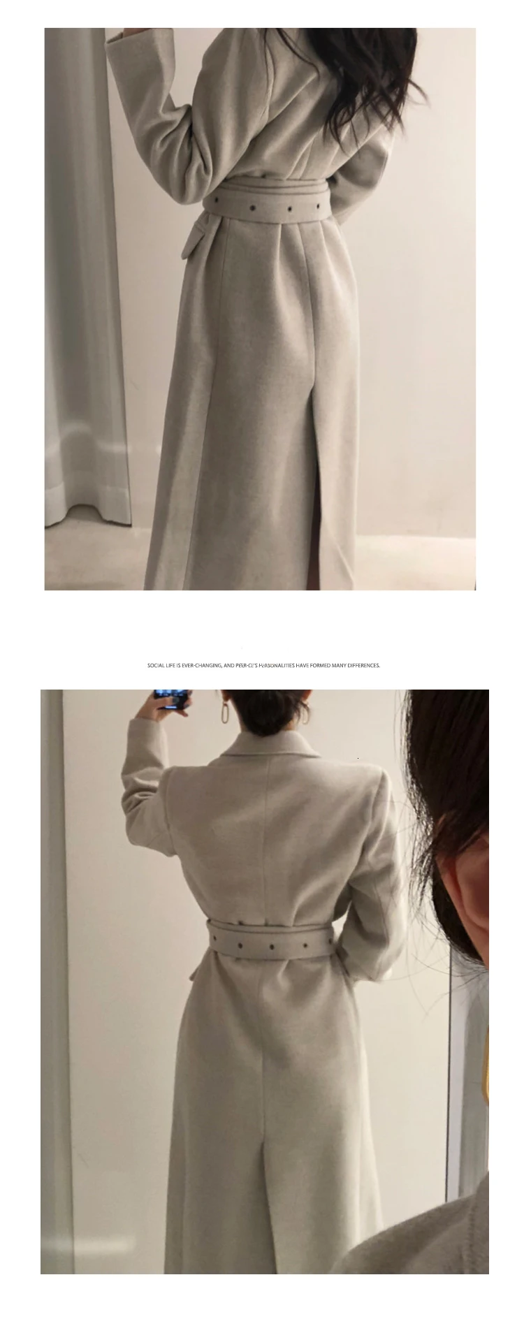 qulity High Woman Coats Winter Wool Long Coat With belt Office Lady Fashion lace Up Coats Outerwear