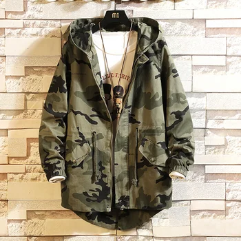 

2020 spring and autumn new men's jacket printed slim casual camouflage jacket hooded jacket mid-length fashion large size 5XL