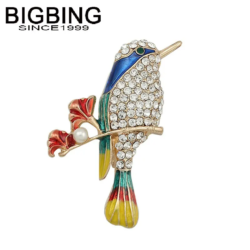 Q183 BIGBING модные ювелирные изделия Золотая разноцветная Брошь Колибри Женская