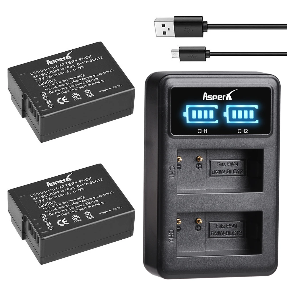 Dmw-Blc12 Blc12 Bateria Dmw-Blc12E Dmw-Blc12Pp Batteria + Doppio Caricabatterie Per Panasonic Lumix Dmc-G85,Fz200,Fz1000,G5,G6,G7,Gh2,Gx8