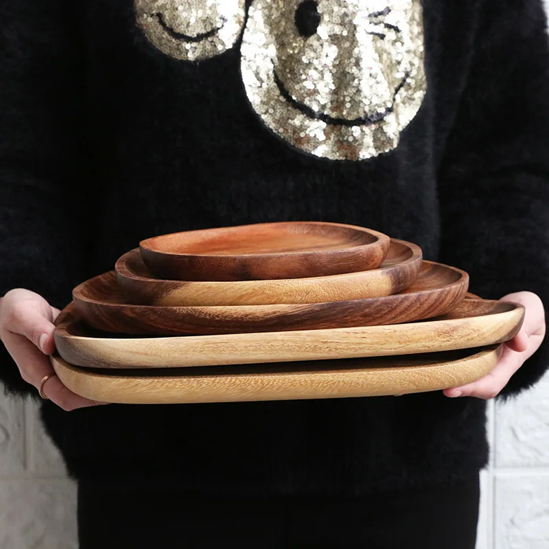 Whole Wood lovesickness Wood Irregular Oval Solid Pan Plate Fruit Dishes Saucer Tea Tray Dessert Dinner Plate Tableware Set