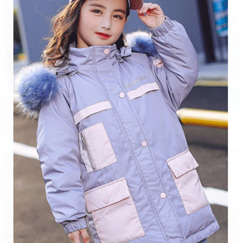 

Teenager Warm Girl Down Jackets 2019 Fashion Brand Baby Children Down Parkas Coat Fur Kid Thickening Outerwear For Cold Winter
