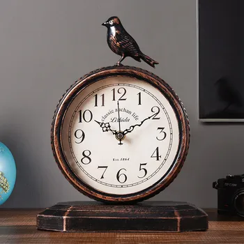 

European Retro Bird Table Clock Creative Living Room Large Silent Pendulum Clock Office Desktop Quartz Clock Home Decoration