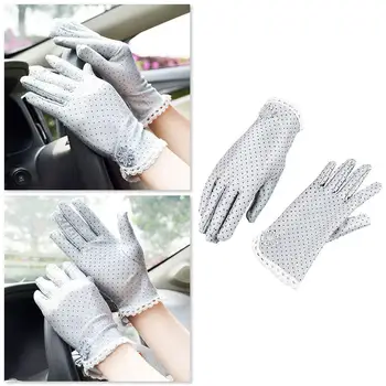 

Women's Fashion Cotton Summer Gloves Lace Patchwork Gloves Driving Anti-skid Thin Short Femme Glove Dot Protection Gloves S X3B9