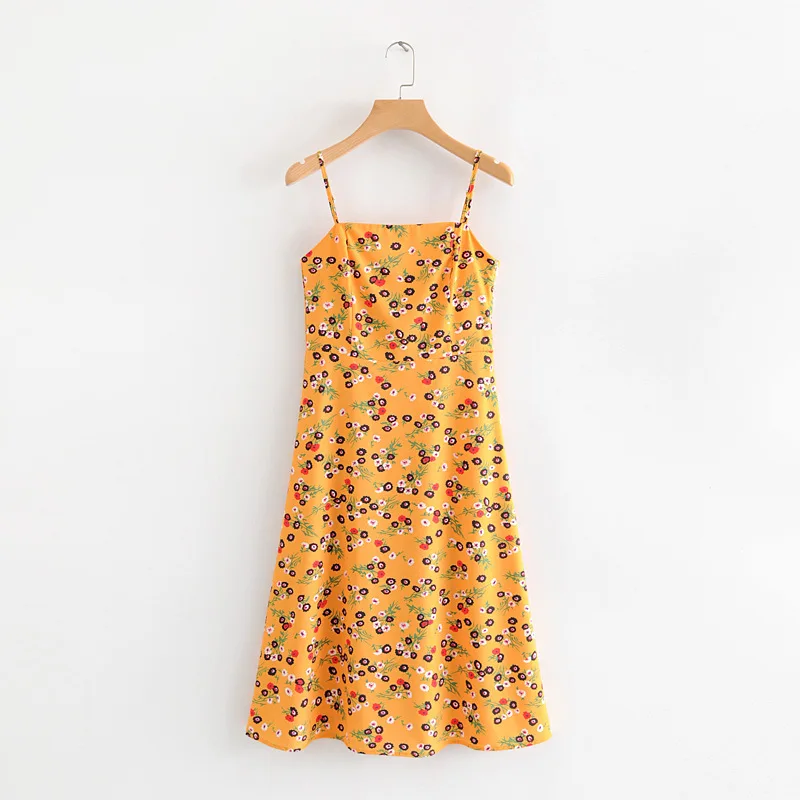 

Western Style 2019 Summer New Style WOMEN'S Dress Versitile Fashion Slim Fit Slimming Floral Printed Waist Hugging Strapped Dres