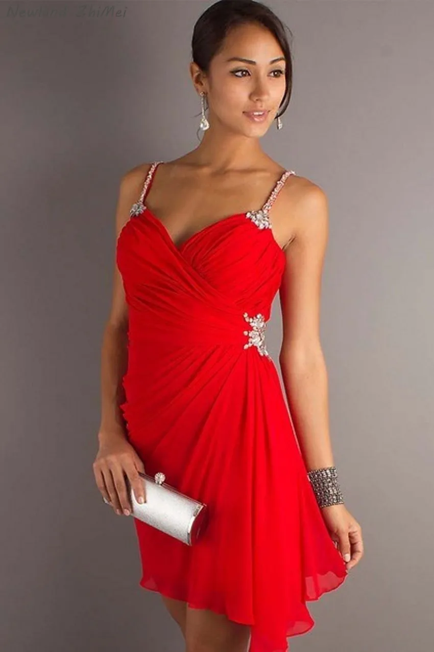 Красное коктейльное платье, Короткие вечерние платья на бретельках