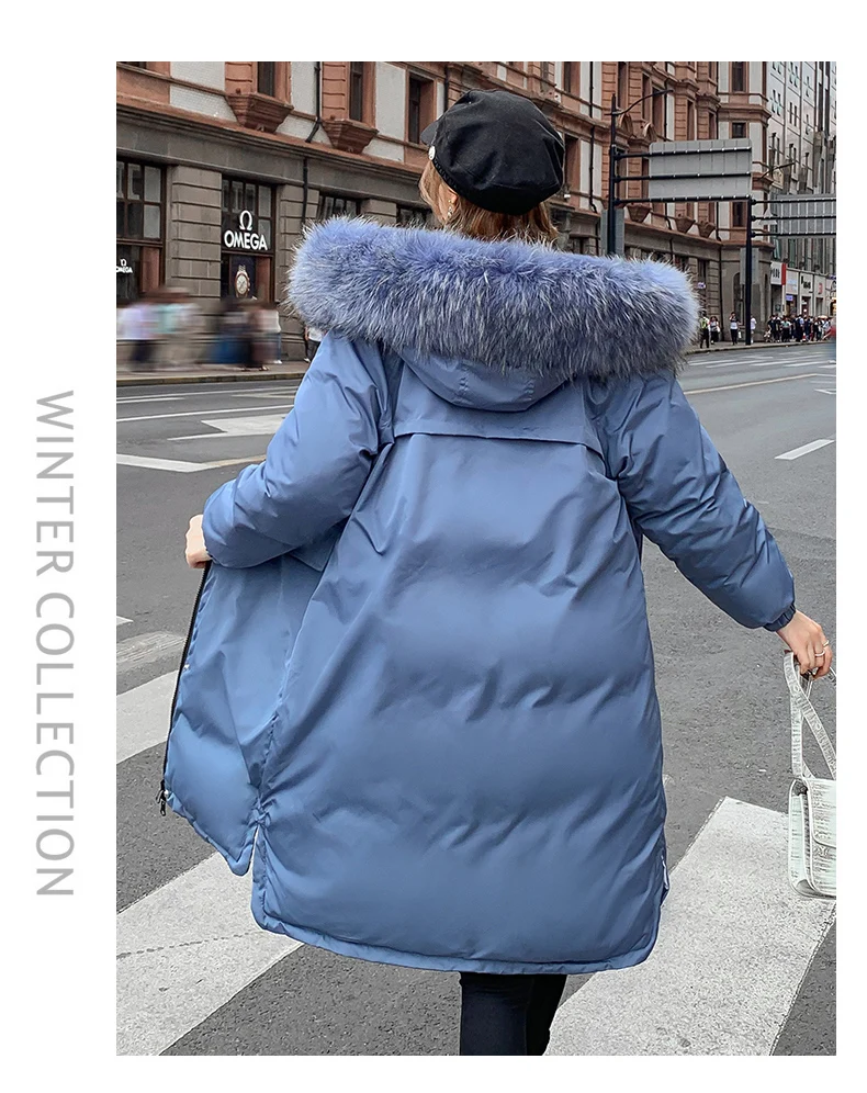 Двусторонняя одежда, толстые парки, женская зимняя длинная куртка Юрского периода, Свободное пальто с капюшоном, Высококачественная женская верхняя одежда с большим меховым воротником