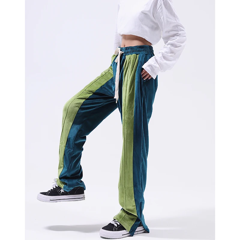 grey sweatpants Streetwear Fashionable Velvet Track Pants for Men Side Striped Joggers Hip Hop Ankle Zip Loose Casual Sweatpants for Women Baggy golf pants