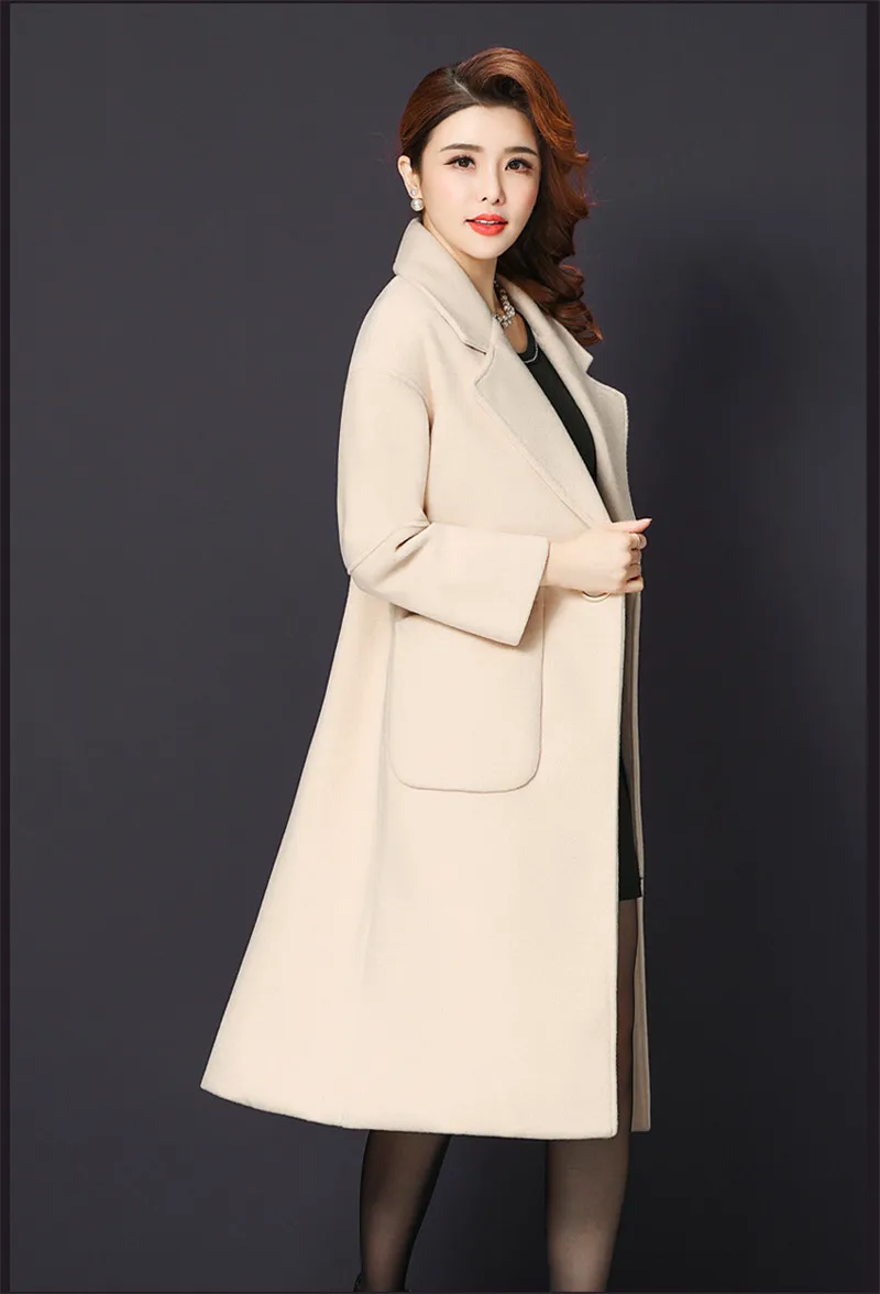 Зимнее женское пальто шерсть длинное пальто размера плюс элегантное винтажное модное кашемировое корейское пальто