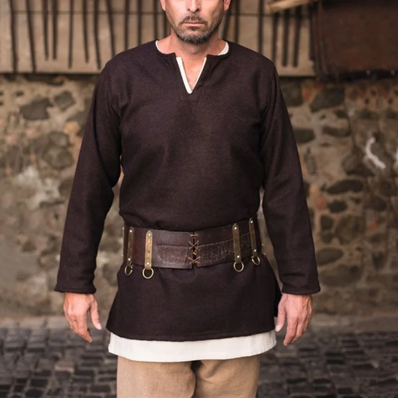 Мужская туника с длинным рукавом из хлопка и льна| |