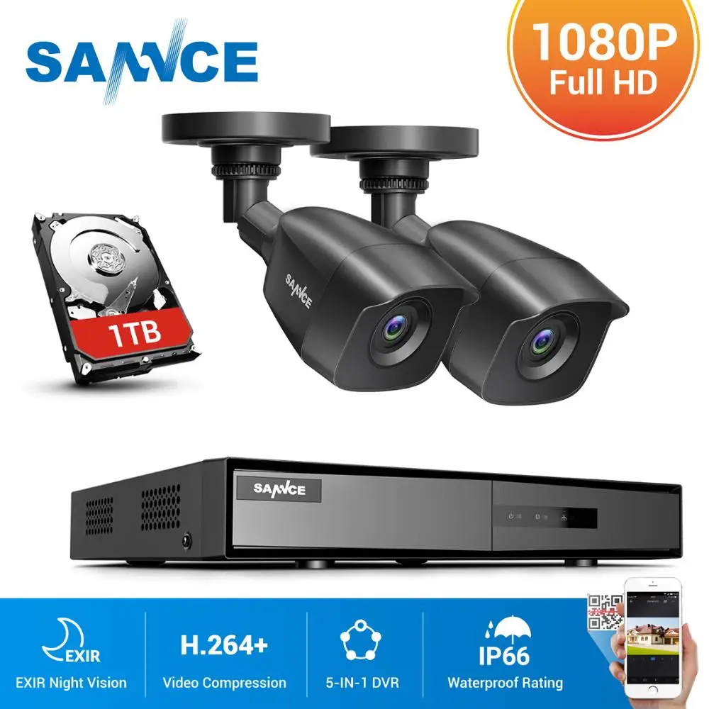 SANNCE HD 4CH система видеонаблюдения 1080N HDMI DVR 2 шт. 1080P CCTV IR Наружные камеры 4ch Kit|kit kits|kit