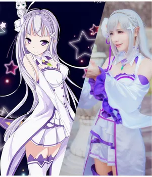 

Japan Anime Re:Life in a different world from zero Emilia Lolita Cosplay Wig Costume Suit Dress Headress Socks Elf Ears