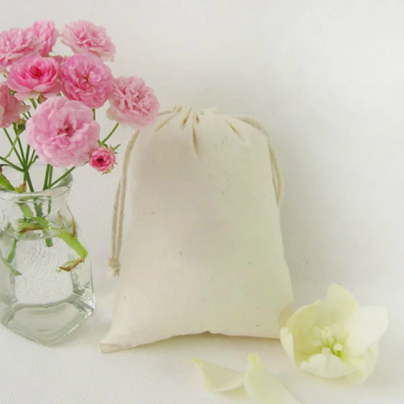 50PCS Cotton Gift Bags Packaging Jewelry Cosmetic Makeup Drawstring Pouches Party Storage Vintage Sachets Print Logo |