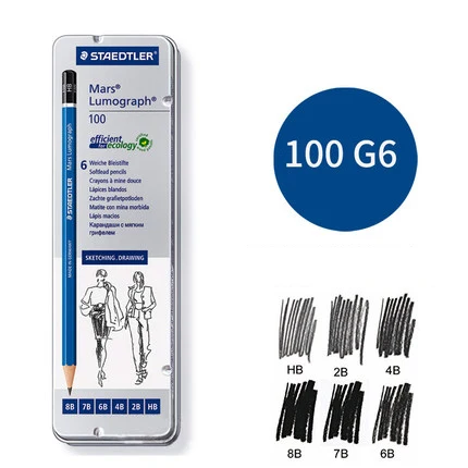 STAEDTLER 100 G12 12 шт. профессиональные карандаши для рисования с разной твердостью для упаковки в жестяную коробку - Цвет: 100 G6