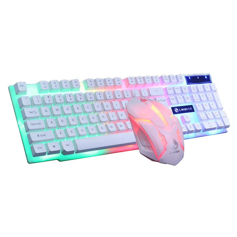 

VOBERRY For GT300 Color LED Backlight USB Cable PC Rainbow Game Keyboard And Mouse Set Dazzling Adjustable Computer Peripherals