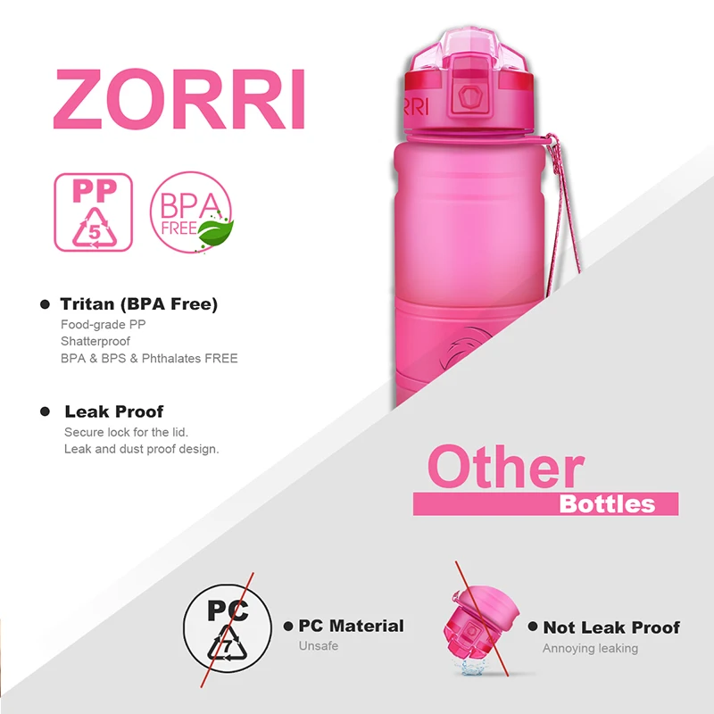 ZORRI Розовый 400 мл Спортивная бутылка для воды экологически чистая и удобная для переноски подходит для скалолазания верховой езды спортивная йога